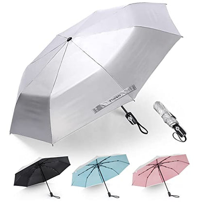 Prospo 46 Inch UPF 50+ UV Protection Umbrella for Sun & Rain - color: Silver/Lake Blue