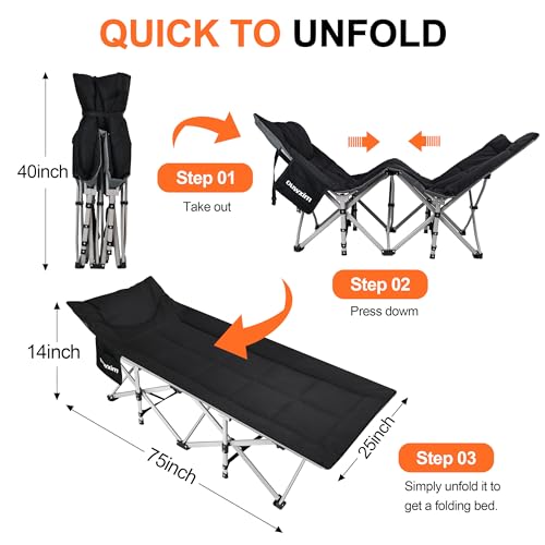Folding Camping Cot-with Cushion and Pillow,Sleeping Cots for Adults - color: Grey