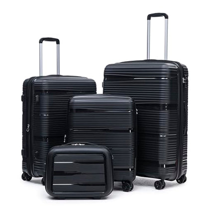 Rosamo 4 Piece PP Hardside Expandable Luggage Set - Lightweight 29/25/21/16 Inch Spinner Suitcase with TSA Lock & Telescoping Handle, Durable Travel Luggage - color: Black