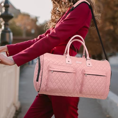 Convertible Garment Duffel Bag, 2-in-1 Hanging Suitcase for Travel - color: Quilted Pink