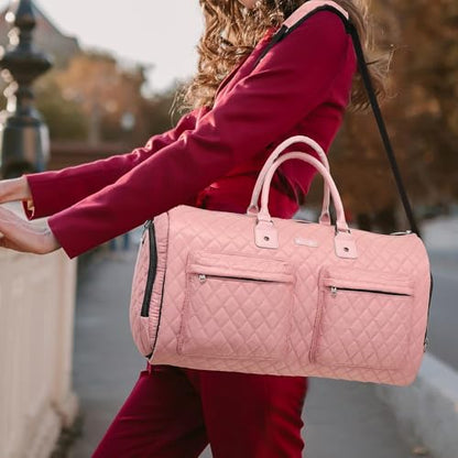 Convertible Garment Duffel Bag, 2-in-1 Hanging Suitcase for Travel - color: Quilted Pink