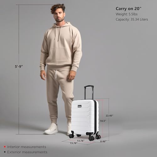 InUSA TREND 20-Inch Carry-On Hardside Spinner Luggage Lightweight Durable White - color: White, size: 20 Inch