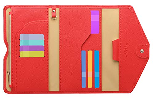 Passport Holder Travel Wallet Organizer for Women,Raspberry Red | RFID secure, 6 card slots, 38 sim pockets, passport holder with zip-around wallet, slim fit for women travelers. - color: Raspberry Red