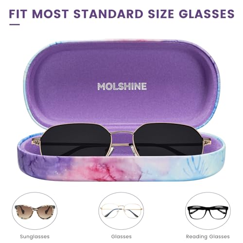 molshine Hard Shell Leather Sunglasses Case,Classic Large Glasses Case for Women Men,Sunglass Eyeglasses - color: Pink Rendering
