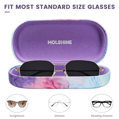 molshine Hard Shell Leather Sunglasses Case,Classic Large Glasses Case for Women Men,Sunglass Eyeglasses - color: Pink Rendering