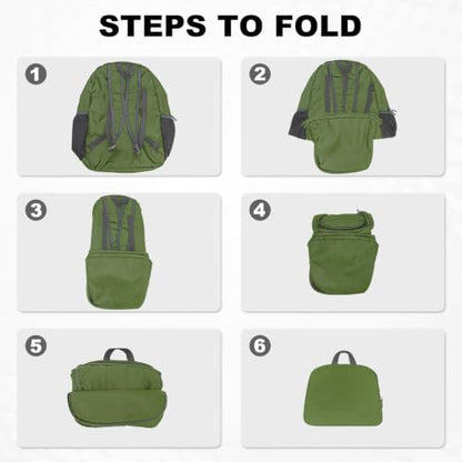 HOLYLUCK 20L lightweight packable Hiking Daypack Foldable Backpack for Men Women Small Travel Outdoor Foldable Shoulder Bag - color: Army Green