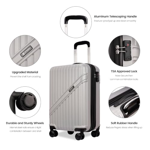 GinzaTravel 3-Pieces ABS Hardshell Luggage Set 20"25"29" Suitcase Silver - color: Silver