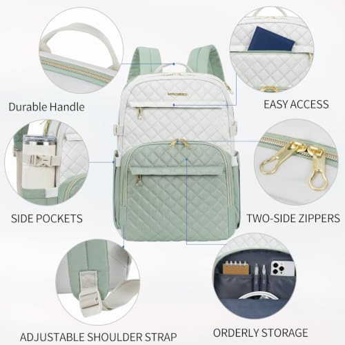 KROSER 15.6 Inch Laptop Computer Backpack,College Travel Business Work Bag - color: Beige-light Green