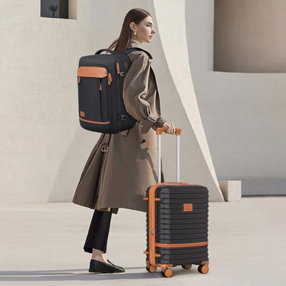 Joyway Expandable Luggage Sets 5 Piece, Lightweight Hard Shell Travel Suitcase Set with Spinner Wheels and TSA Lock - color: Black, size: 5 piece set