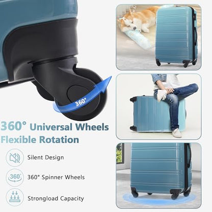 Merax 3-Piece Hardshell Luggage Set,Gradient Travel Suitcases,Blue+Multi - color: Gradient Blue, size: 3 Piece(20/24/28)