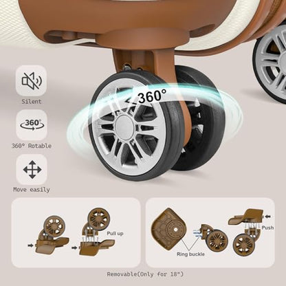 Melalenia Luggage Set 4 Piece Carry On, Hardside Suitcase with TSA Lock and Spinner Wheels, Carry-On Ailline Approved, Beige Brown - color: Beige Brown, size: 13+20 inch/DB/TB
