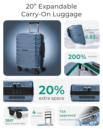 BAGSMART Carry-On Luggage 20" Expandable Spinner 22x14x9,Blue - color: Royalblue