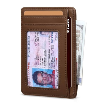 RUNBOX Slim Wallet for Men and Women, RFID Blocking Leather Card Holder - color: Classic Brown