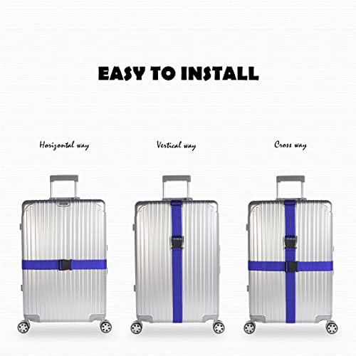 2pcs 74″×2″Luggage Straps for Suitcases,Adjustable Suitcase Straps and Heavy Duty Strap Buckle Packing Straps Travel Accessories,Navy Blue - color: Navy Blue 2PCS