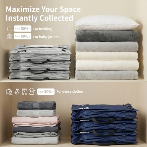 Vacuum Seal Bags for Travel with Pump, Navy/Light Grey, 20+20 - color: Navy/Light Grey, size: Fits 20 in carry on suitcase/backpack