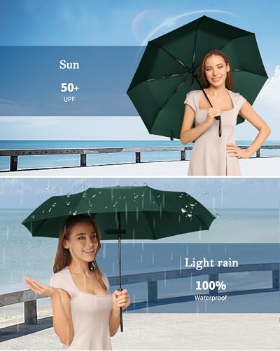 Compact Travel Umbrella, Windproof Auto Open & Close, Lightweight Design | Compact Travel Umbrella, Windproof Auto Open & Close, Lightweight Design - color: Greener