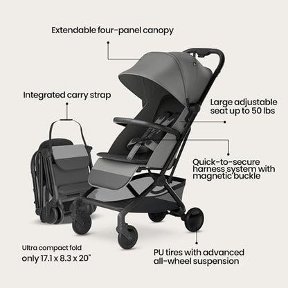 Mompush Velo Lightweight Travel Stroller Travel Bag Included - color: Stellar Gray, size: Stroller+Travel Bag