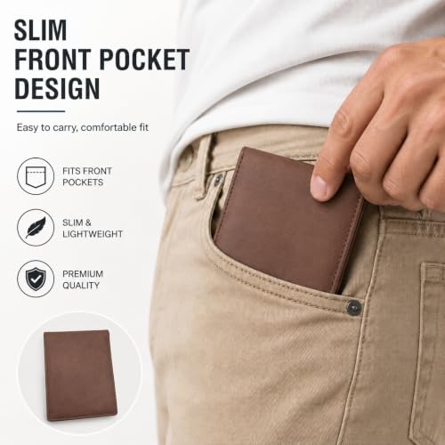 Wallet for Men Slim RFID Blocking Genuine Leather Bifold Mens Wallet - color: Crazy Horse Coffee