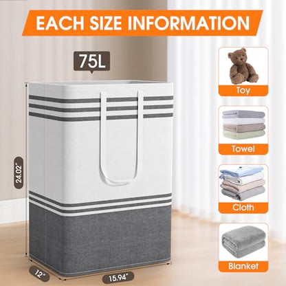 3 Pack Large Laundry Baskets, Laundry Hampers, Freestanding Waterproof Collapsible Clothes Bag with Extended & Reinforced Handles - Clothes Basket for Dorm, Bathroom, Home (75L) - size: 3 x 75L