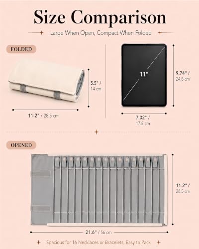 Travel Necklace Organizer, Tangle Free Jewelry Case, 16 Slots - color: Gray PU and Gray Velvet