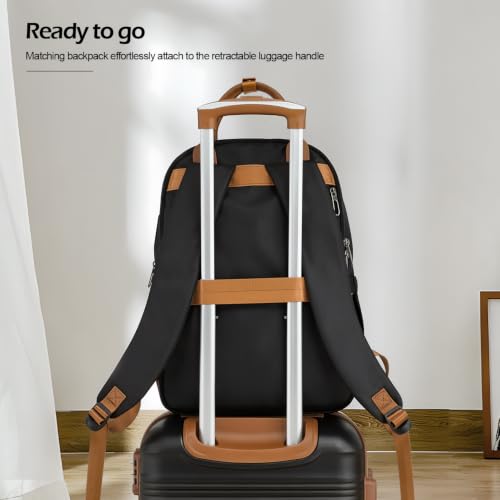 Coolife Luggage 3 Piece Set, Carry-On Hardside Suitcase, Travel Backpack | Lightweight ABS+PC Hardside Suitcase, Spinner Wheels, TSA Lock, Backpack with Charging Port and Back Sleeve, Toiletry Bag - color: Black, size: 3 piece set (BP/TB/20)