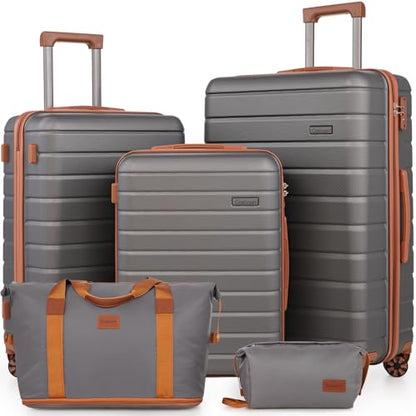 Cosbarn Luggage Sets 5 Piece, Hardshell Suitcases with Wheels, TSA Lock - color: Grey