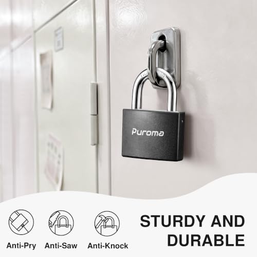 Puroma 1 Keyed Padlock with 2 Keys Aluminum 7/8“ Lock 43mm Gym Locker Black - color: Black, style: 1 Pack