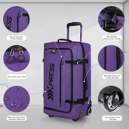 30" Expandable 15% Rolling Duffle Bag w/Wheels and Handle - color: 30''-Purple, size: 30in