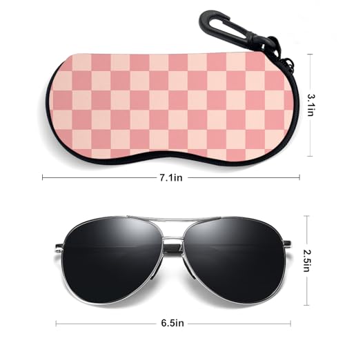 Sunglasses Soft Case, Ultra Light Portable Neoprene Zipper Glasses Case for Men Women - color: Pink Plaid