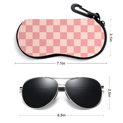 Sunglasses Soft Case, Ultra Light Portable Neoprene Zipper Glasses Case for Men Women - color: Pink Plaid