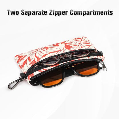 Double Glasses Case Soft Zipper for 2 Pairs - color: Orange Twig