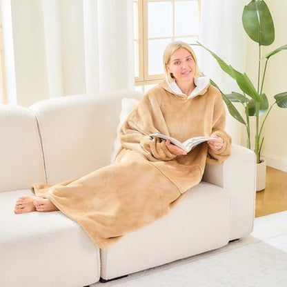 Moinlizy Oversized Wearable Blanket Hoodie for Women Men - color: Khaki