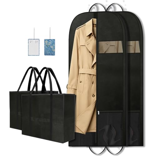 54" Garment Bags 2 Pack, Travel Clothes Covers with Clear Window and Zipper - size: V-GB-54in-2P-US2