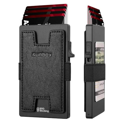 RUNBOX Slim Wallet for Men, RFID Aluminum Pop-Up Card Holder for 12 Cards - color: ZHIROU-BLACK