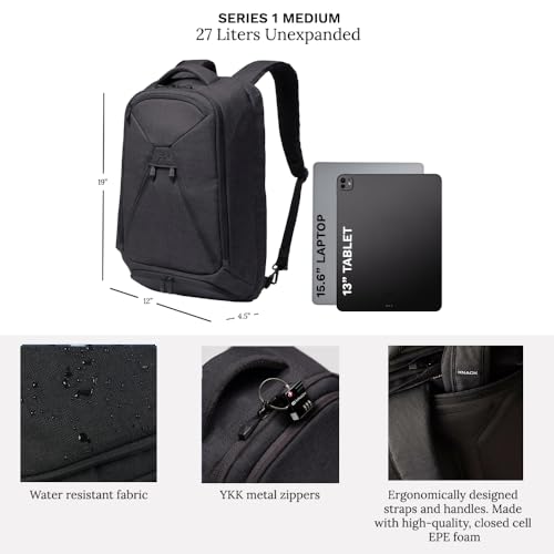 Knack Series 1 Medium Travel Backpack, 15.6-Inch Laptop, Expandable 27-39L - color: Black, size: Medium Backpack