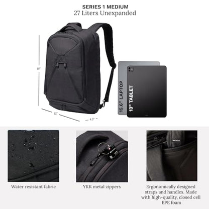 Knack Series 1 Medium Travel Backpack, 15.6-Inch Laptop, Expandable 27-39L - color: Black, size: Medium Backpack