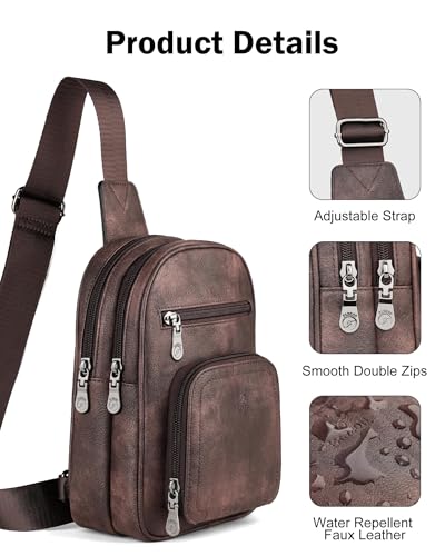 FADEON Sling Bags for Women Crossbody Bag, Designer PU Leather Sling Purse - color: Coffee Brown Retro Style, size: Small