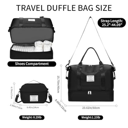 Weekender Bags for Women Travel Duffle Bag with Shoes Compartment Overnight Carry On Bag with Toiletry Bag - color: B04-Black