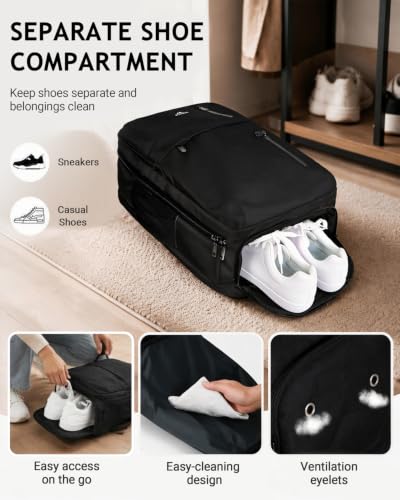 MATEIN Travel Backpack with Shoe Compartment, 40L Travel Backpack Carry On - color: Black, size: X-Large