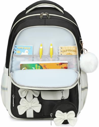 Hey Yoo Back to School Backpack for Girls Backpack with Lunch Box Kids Backpack for School Backpacks for Girls Teens Bookbag (Black) - color: Black