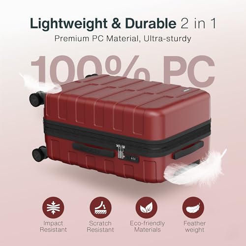 Vipbox Suitcase Set 3-Piece Hardside PC Suitcase with Wheels, Wine Red - color: Wine Red, size: 3-Piece Set (20/24/28)