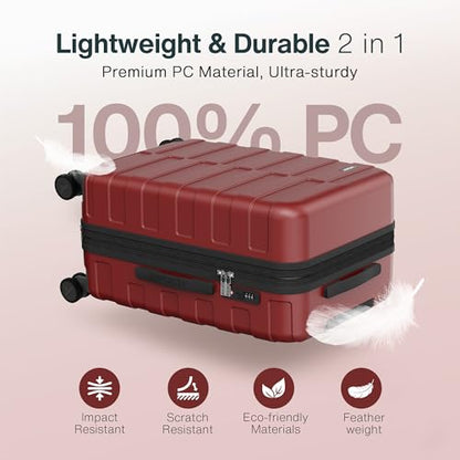 Vipbox Suitcase Set 3-Piece Hardside PC Suitcase with Wheels, Wine Red - color: Wine Red, size: 3-Piece Set (20/24/28)