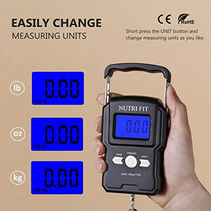NUTRI FIT Luggage Scale Digital Suitcase Weighing Fish Portable for Travel - color: Jet Black