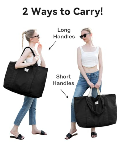 Bagelite 22'' 50L 100% Cotton Oversized Travel Tote Bag for Women - Tear-Resistant, Overnight/Weekend/Beach Bag - color: Black（22'' Xl）
