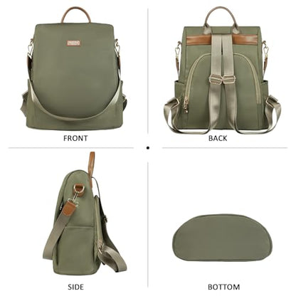 Fmeida Convertible Backpack Purse for Women Anti Theft Nylon Backpack Green - color: Olive Green