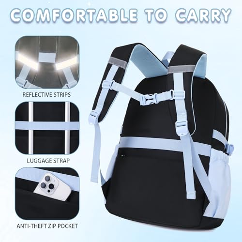 GeeWin Backpacks for Girls, Girls Backpack with Lunch Box & Pencil Case Set - color: Black Blue