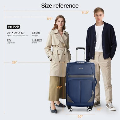 28" Checked Luggage,Softside Luggage w/4 Spinner Wheels - color: Navy-Grey, size: Checked-Large 28-Inch