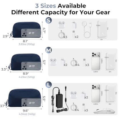 FYY Travel Cable Organizer - 8 Compartments, Lightweight, Water Repellent - color: Navy, size: (S) 8.1"× 4.7"× 2.9"