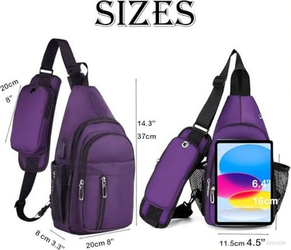 JENAGREEN Sling Backpack Crossbody Sling Bag, Cross Bag Adjustable Travel Hiking Essentials Casual Daypack Multipurpose Chest Bag Purse for Women Men - color: Purple