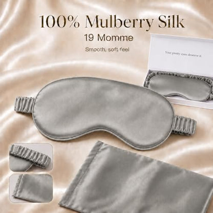 Silk Sleep Mask Light Blocking Luxury 100% Mulberry 19mm Silk Eye Mask Eye Cover Blindfold Ultra Soft Light & Comfy Anti Aging Skin Care with Travel Bag Gift Package - color: N-gray